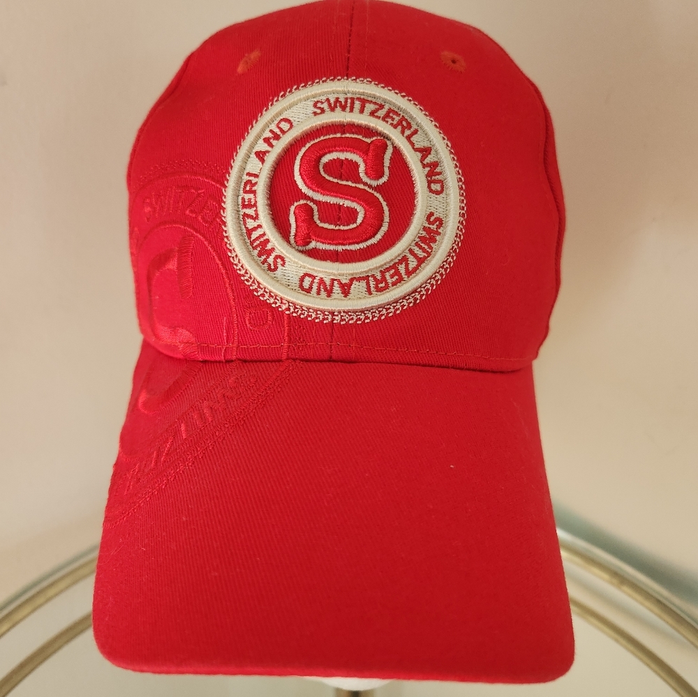 ROBIN RUTH Baseball Cap Red Gold Switzerland Logo Adjustable OSFM NWOT